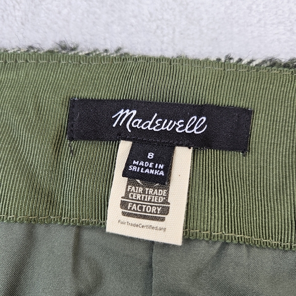 Madewell Green Herringbone Tweed Button Front Wool Blend Lined Mini Skirt Size 8 - Picture 8 of 16